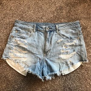 American eagle light wash high rise jean shorts